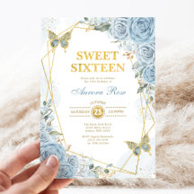 Baby blue Guld Sweet 16 Butterfly Geometric Ram