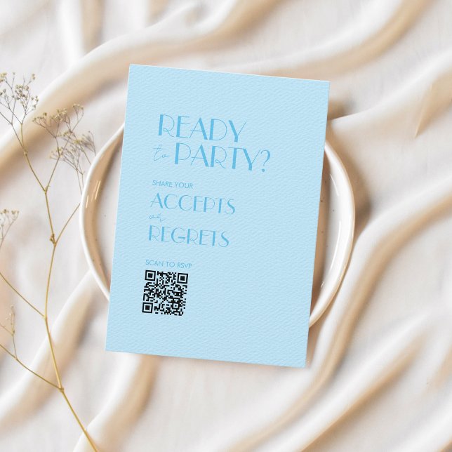 Baby blue havets fetstil Bröllop QR-OSA kort (QR code RSVP card)