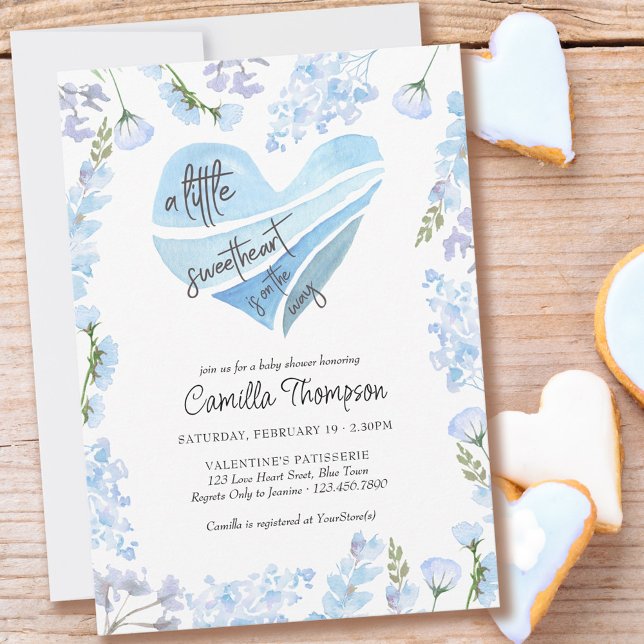 Baby Blue Heart Flowers Baby Shower Inbjudningar (Skapare uppladdad)