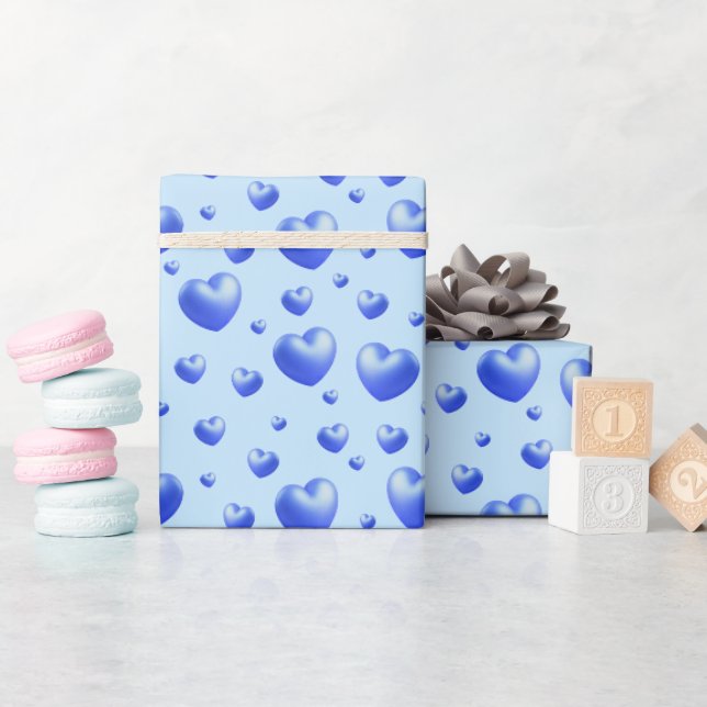 Baby Blue Hearts  Presentpapper (Baby Shower)