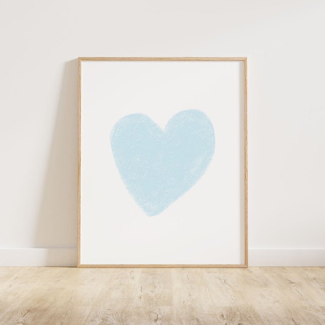 Baby blue hjärta poster (Chalky, textured brush style heart in soft pastel baby blue)