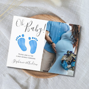 Baby blue inbjudan till foto-babyfoto vykort