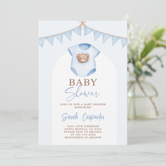 Baby blue inbjudningar till babykläder, babykläder (Stående Fram)