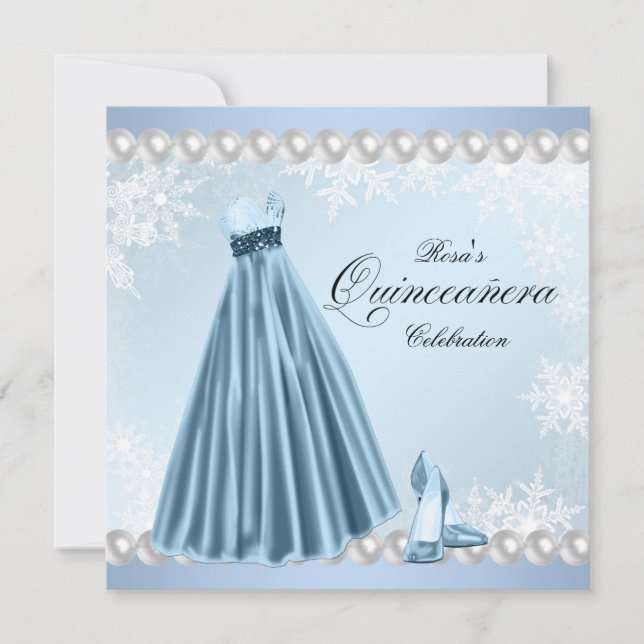 Baby blue inbjudningar till Quinceanera-temat (Framsida)