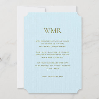 Baby blue Initialer Boy Birth Meddelande
