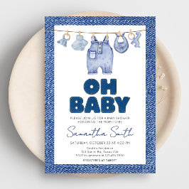 Baby blue Jean Denim Baby Shower Inbjudningar