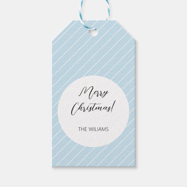 Baby blue jul - enkel modern geometri presentetikett (Framsidan)