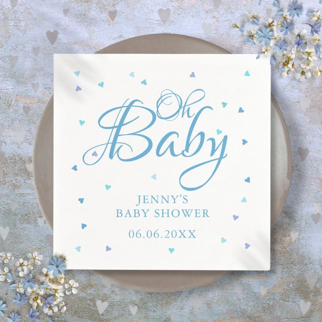 Baby blue Kärlek Hearts Baby Shower / Sprinkle Pappersservett (Oh Baby Blue Love Hearts Baby Shower / Sprinkle Napkins)