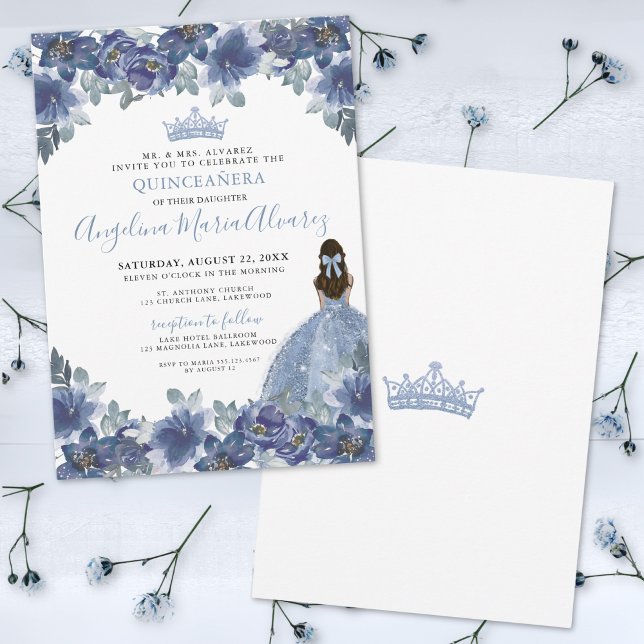 Baby Blue Klänning Quinceanera Inbjudan (Elegant Blue Quinceanera Invitation)