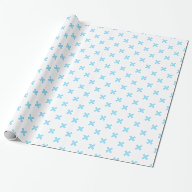 Baby blue kor stygn på vitt presentpapper (Utrullad)
