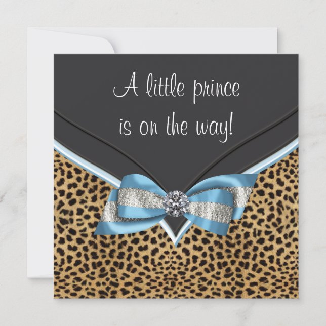 Baby blue leopard Prince Baby Shower Inbjudningar (Framsida)