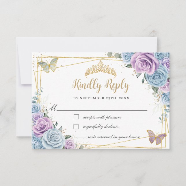 Baby blue Lila Lilac Blommigt Quinceañera Sweet 16 OSA Kort (Framsida)