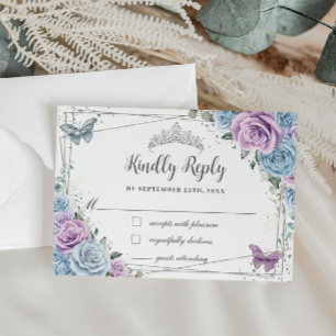 Baby blue Lila Lilac Blommigt Silver Quinceañera OSA Kort