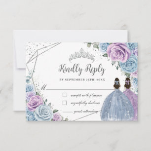Baby blue Lila Lilac Blommigt Twillingars Quinceañ OSA Kort