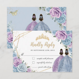 Baby blue Lila Lilac Blommigt Twillingars Quinceañ OSA Kort
