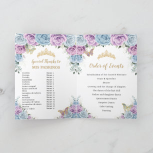 Baby blue Lilac Blommigt Quinceañera-ordning för h Program