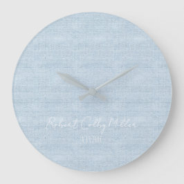 Baby blue Linen Fabric Full Name Date Nursery Stor Klocka