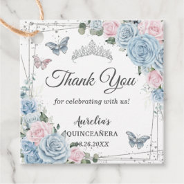 Baby Blue Ljus Rosa Blommig Fjäril Quinceañera Gåvor Etiketter