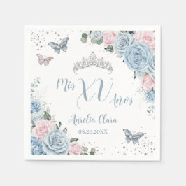 Baby Blue Ljus Rosa Blommig Fjäril Quinceañera Pappersservett