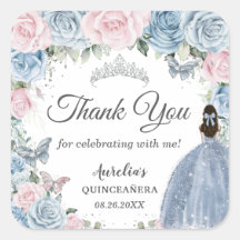 Baby Blue Ljus Rosa Blommig Princess Quinceañera