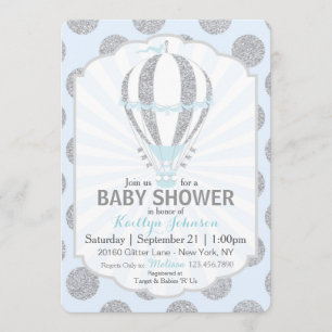 Baby blue luftballongbaby shower inbjudningar