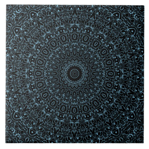 Baby Blue Mandala med ömtålig symmetri Kakelplatta