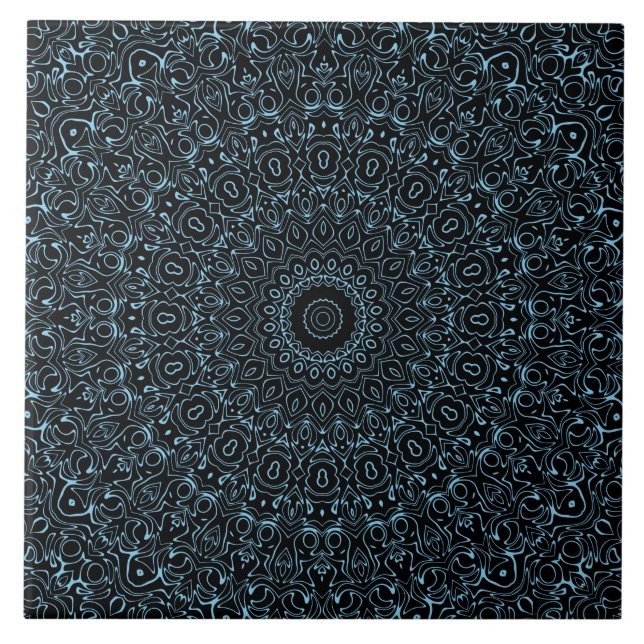 Baby Blue Mandala med ömtålig symmetri Kakelplatta (Framsidan)