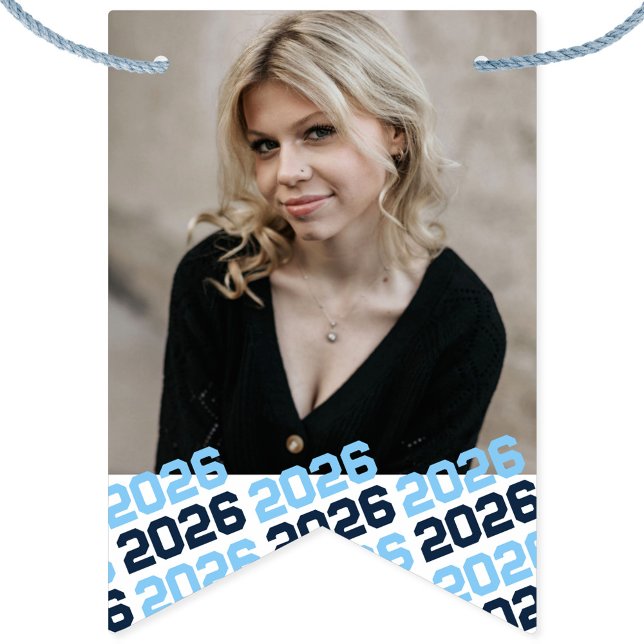 Baby blue marin 16 Photo Studenten Hanging Banner Vimplar (Repeating Class Year Hanging Graduation Photo Banner. Room for 16 Pictures.)