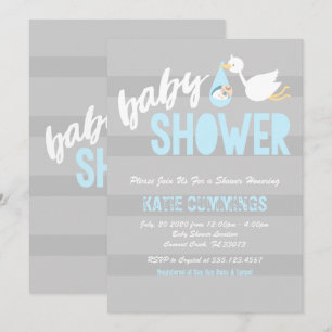 Baby blue med en Stork Baby Shower-inbjudan Inbjudningar
