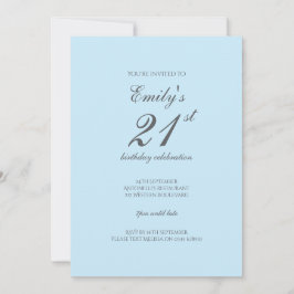 Baby Blue Minimalist 21st Birthday Invitation Inbjudningar
