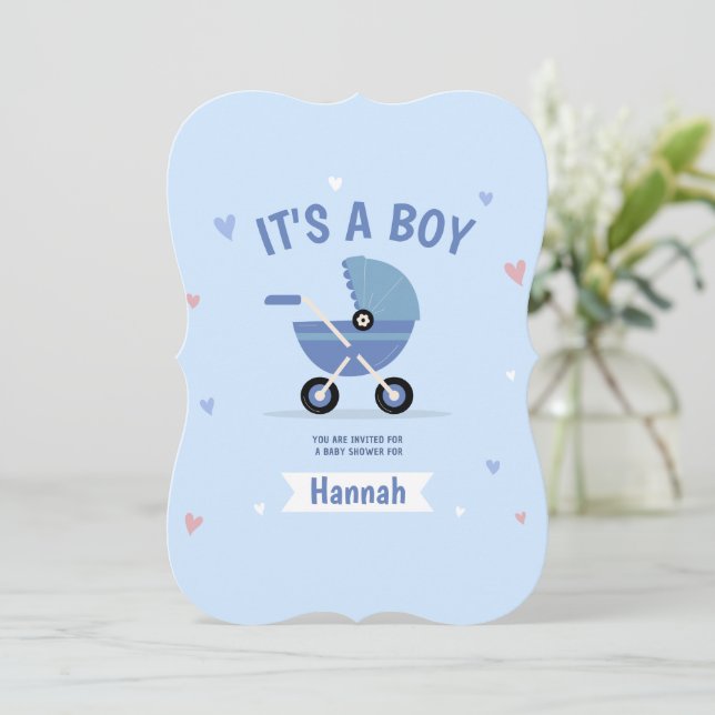 Baby Blue Minimalistisk Pojke Barnkalas Inbjudan (Stående Fram)