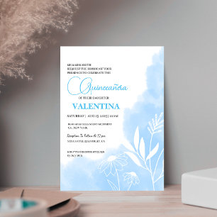 Baby blue minimalistisk quinceanera-vattenfärg inbjudningar