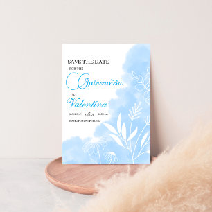 Baby blue minimalistisk quinceanera-vattenfärg spara datumet