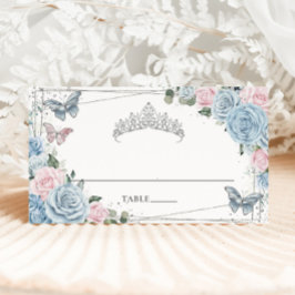 Baby Blue Mjuk Rosa Blommig Fjärilar Quinceañera Placeringskort
