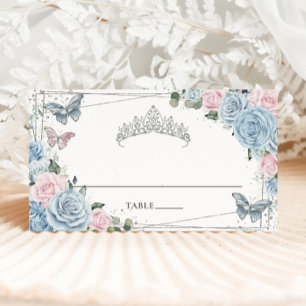 Baby Blue Mjuk Rosa Blommig Fjärilar Quinceañera Placeringskort