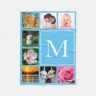 Baby blue Monogram för Instagram 8 fotoCollage Fleecefilt