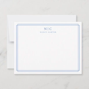 Baby blue monogram Geometric Gräns Anteckningskort