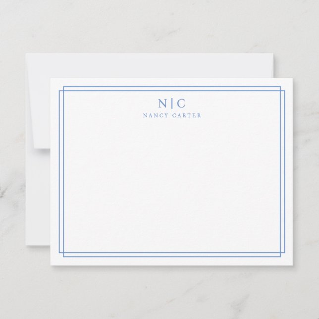Baby blue monogram Geometric Gräns Anteckningskort (Framsida)
