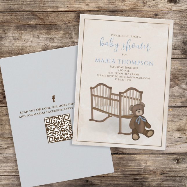 Baby blue Nalle QR Code Social Media Inbjudningar (Skapare uppladdad)