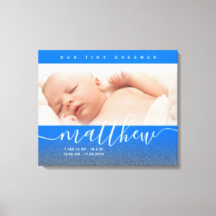 Baby Blue Nyfödd Baby Foto Glitter Canvastryck