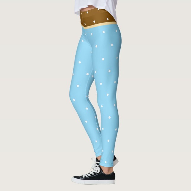 Baby blue och Brown White Polka dots Leggings (Vänster)
