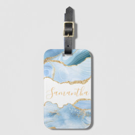 baby blue och faux Guld Glitter marble Agate Bagagebricka