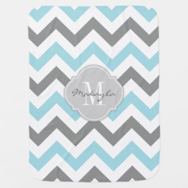 Baby blue och grå sparre med monogramen bebisfilt