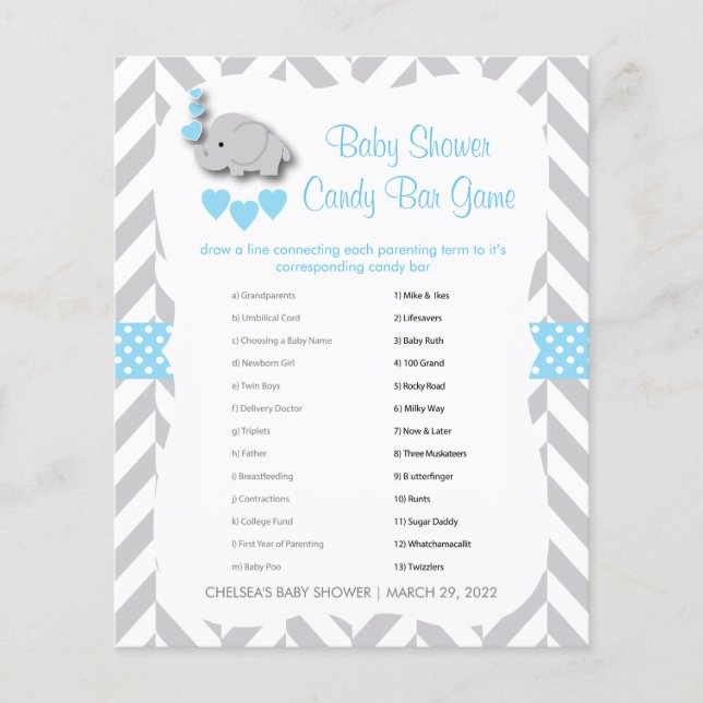 Baby blue och Grått Elephant Baby Shower - Candy P Flygblad (Framsidan)