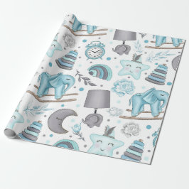 BABY BLUE OCH GRÅTT ELEPHANTS-LAMPS LEKSAK PRESENTPAPPER