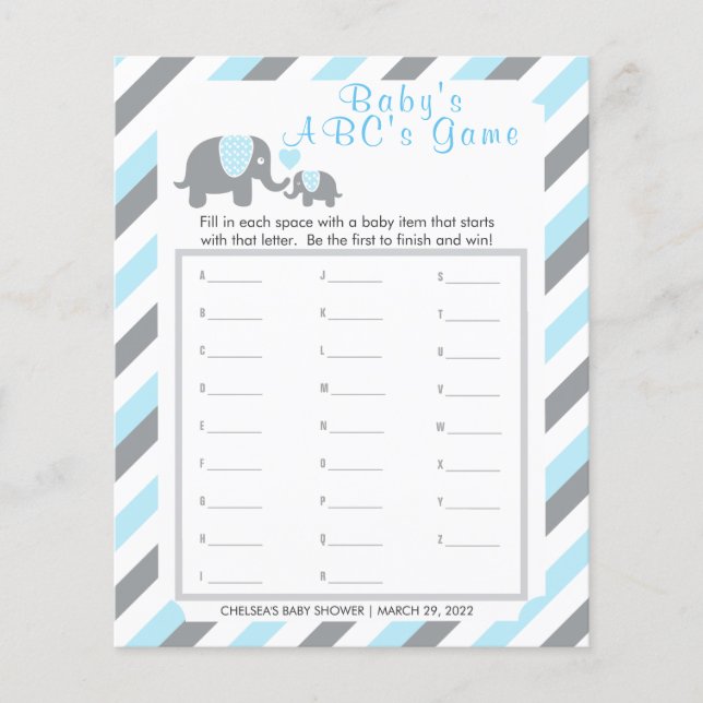Baby blue och Grått Rand 🐘 Elephant - ABC Flygblad (Framsidan)