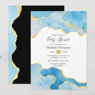 Baby blue och Guld-agate Boy Shower Inbjudningar