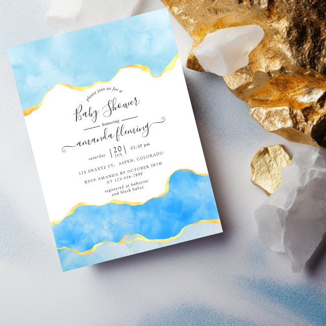 Baby blue och Guld-agate Boy Shower Inbjudningar (Skapare uppladdad)