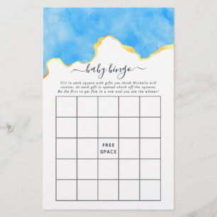 Baby Blue och guld Agate Pojke Baby Shower Bingo