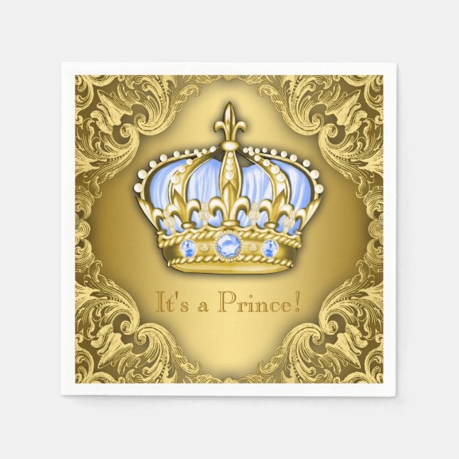 Baby Blue och Guld Krona Baby Shower Pappersservett (Framsidan)